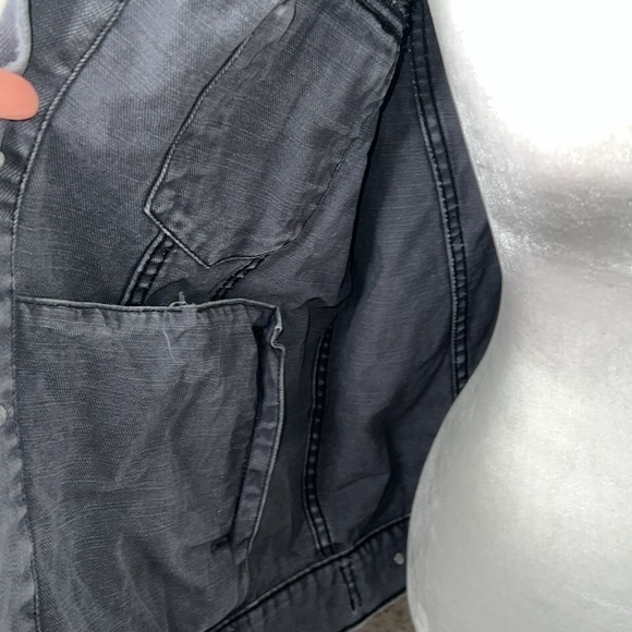 Free People  Denim Trucker Jacket Biker Y2K Button Gray Charcoal Coat M/L - Picture 7 of 11